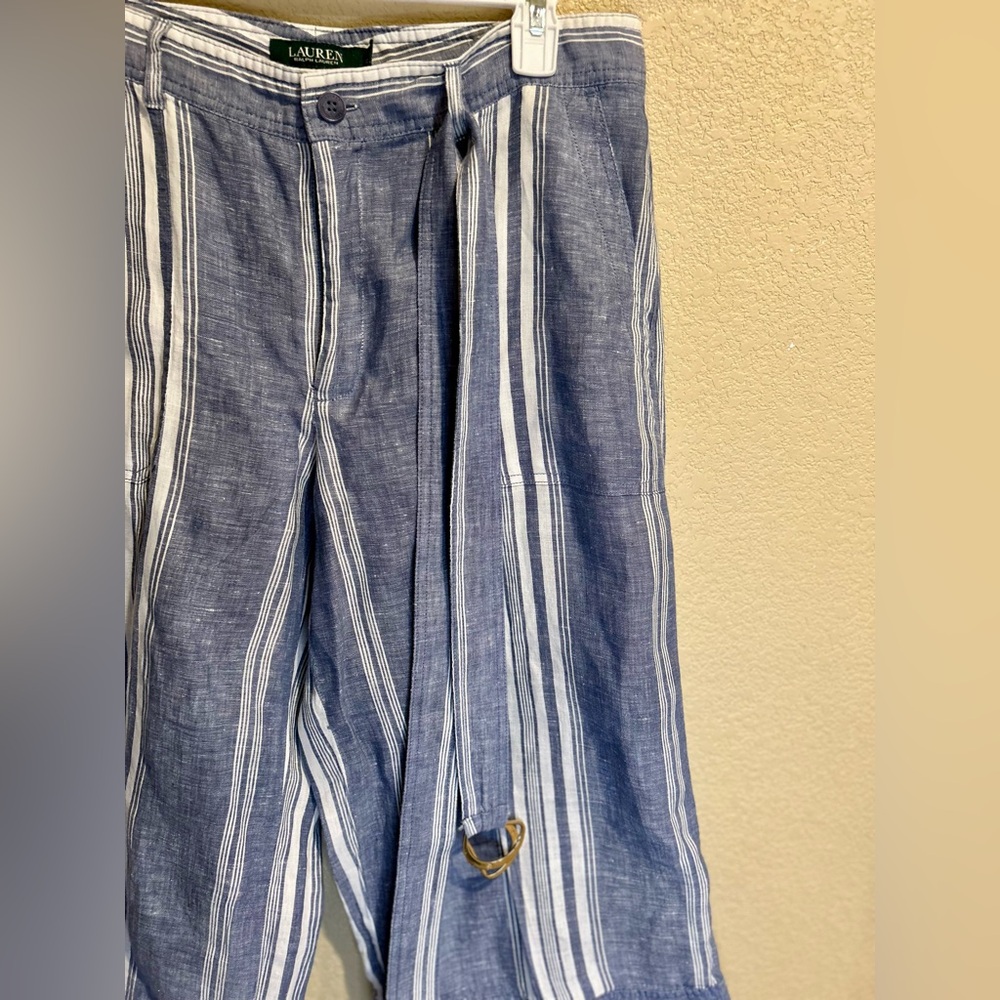Ralph Lauren Blue and White Striped Wide Leg Pants 22” inseam - Picture 5 of 8